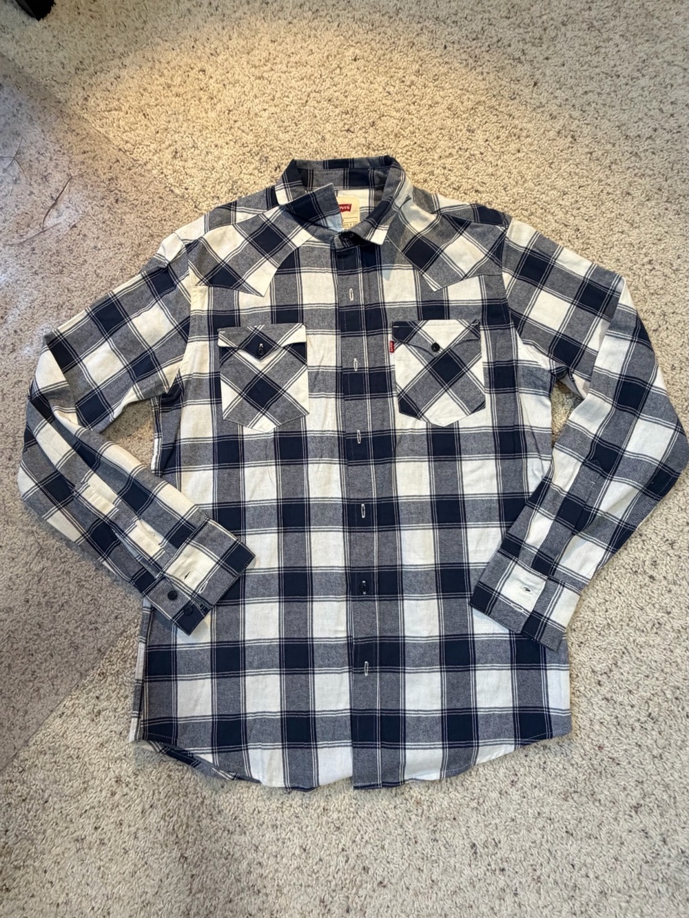 Levi's Navy and White Plaid Button-Down Shirt